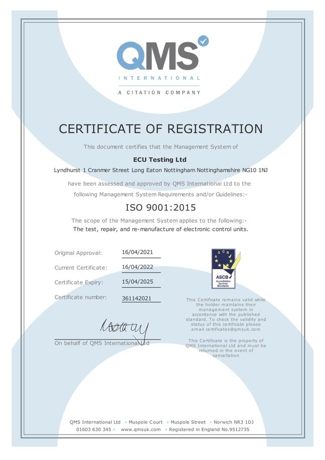 ECU Testing ISO90012015
